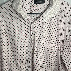 John Sparks White Casual Button-Down Shirt with Red & Black Polka Dots